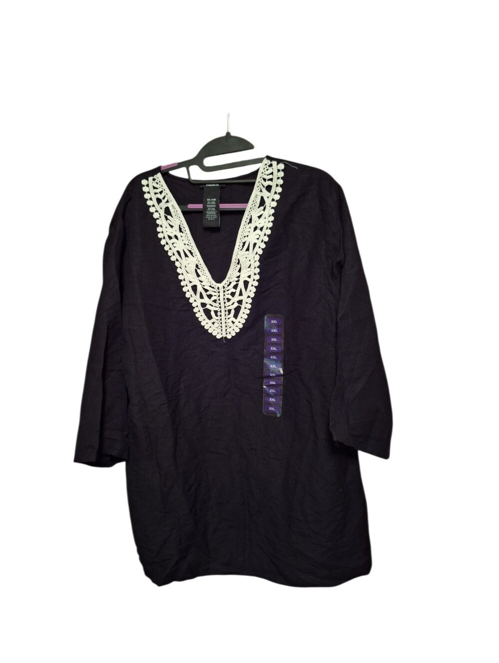 Premise Linen Blend Crochet Accent Pullover Tunic Top Ladies XXL NWT Office